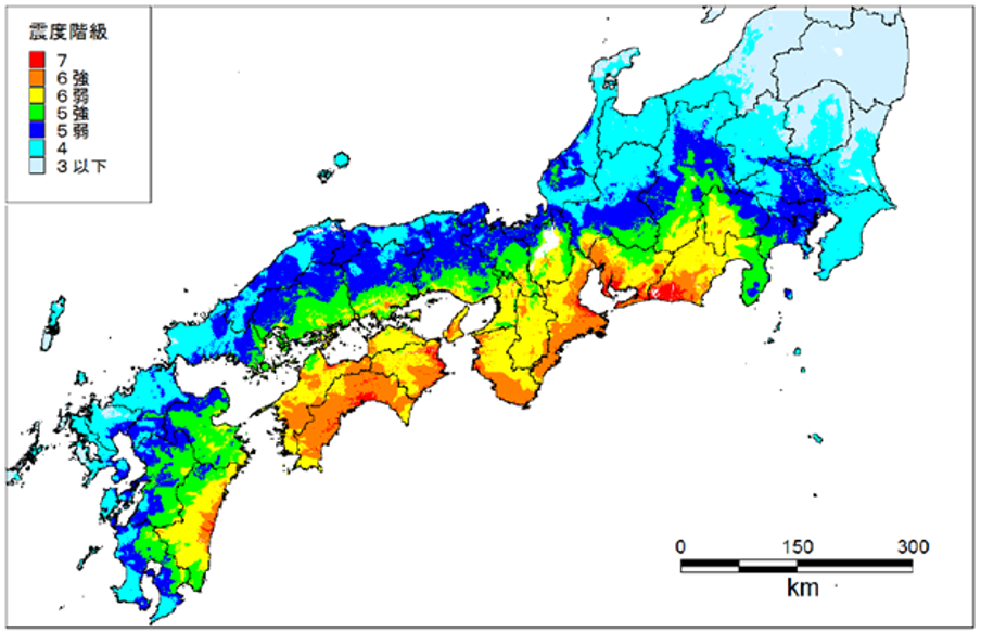 気象庁が予想する「南海トラフ巨大地震の震度分布」