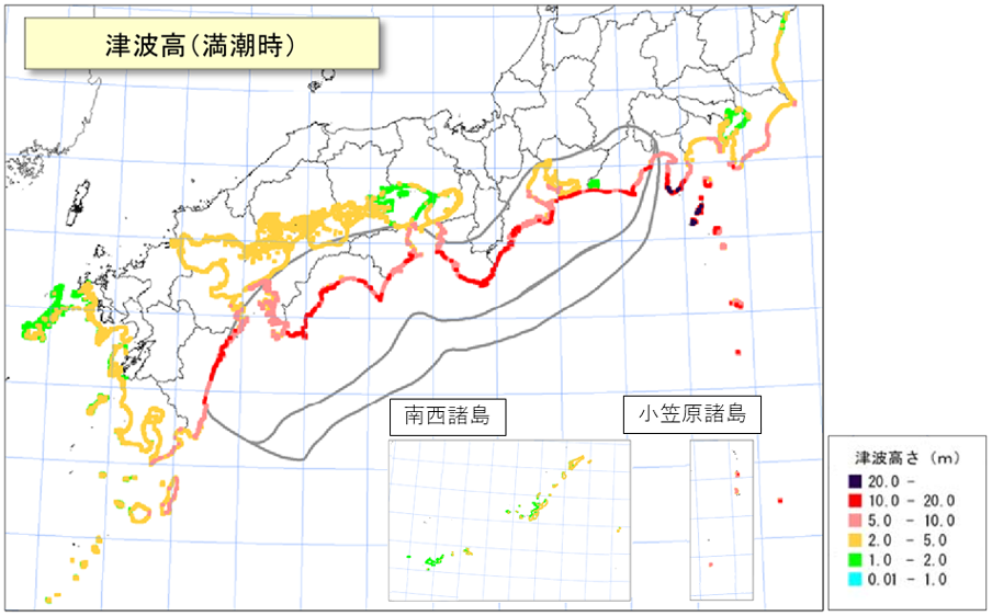 気象庁が予想する「南海トラフ巨大地震の津波高」